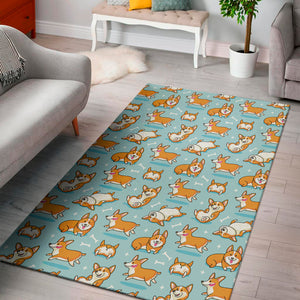 Happy Corgi Pattern Print Area Rug