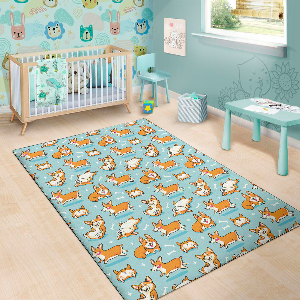 Happy Corgi Pattern Print Area Rug