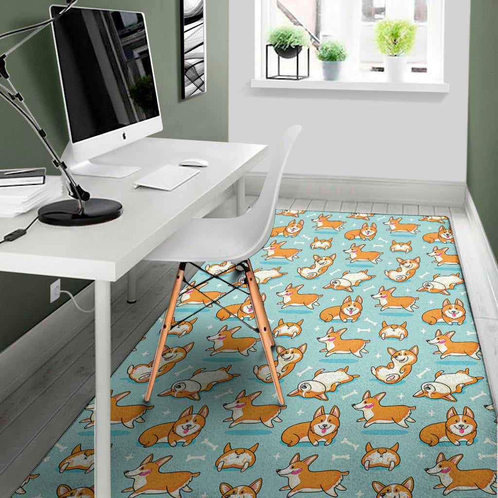 Happy Corgi Pattern Print Area Rug