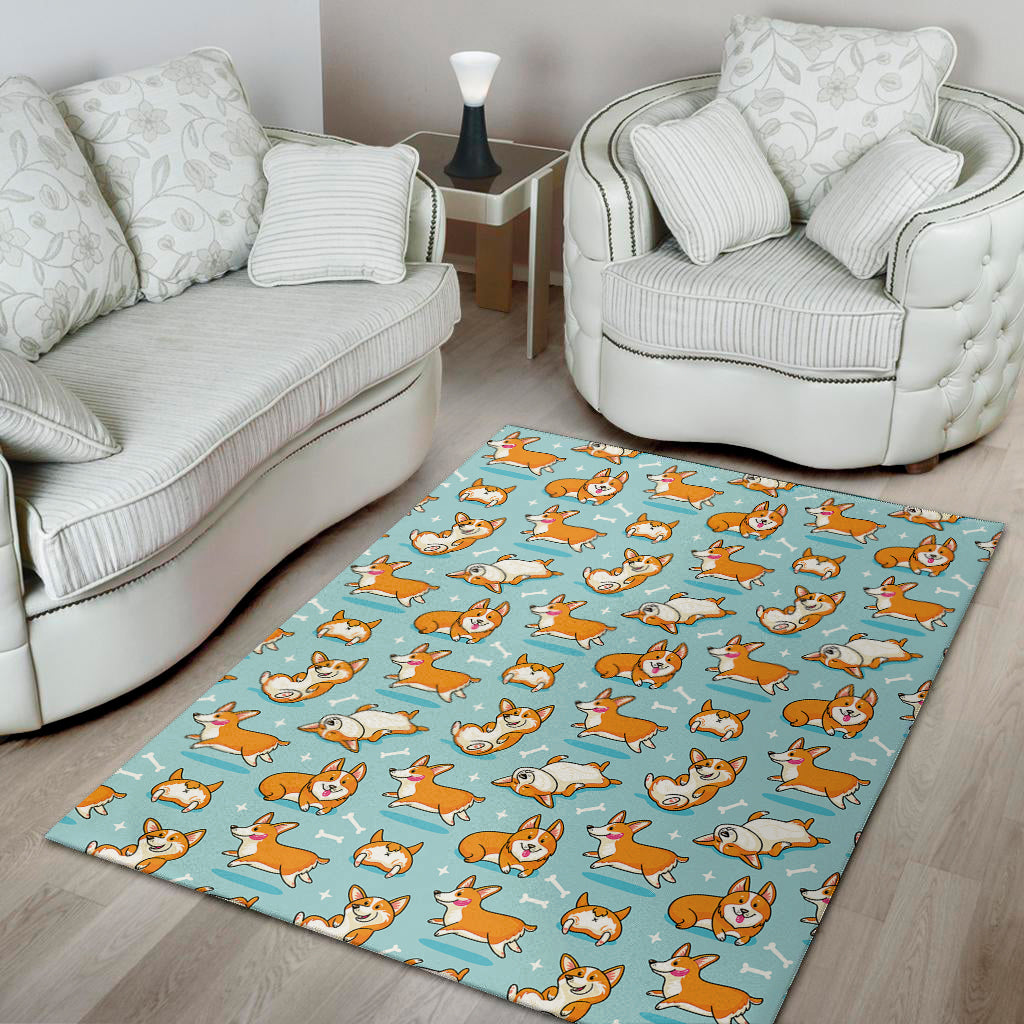 Happy Corgi Pattern Print Area Rug