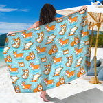 Happy Corgi Pattern Print Beach Sarong Wrap