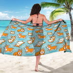 Happy Corgi Pattern Print Beach Sarong Wrap