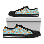 Happy Corgi Pattern Print Black Low Top Shoes