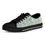 Happy Corgi Pattern Print Black Low Top Shoes