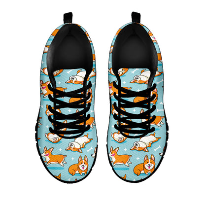 Happy Corgi Pattern Print Black Sneakers