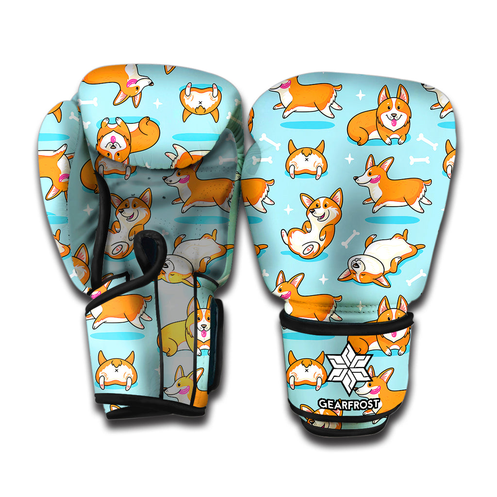 Happy Corgi Pattern Print Boxing Gloves