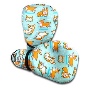 Happy Corgi Pattern Print Boxing Gloves