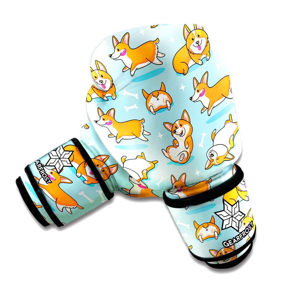 Happy Corgi Pattern Print Boxing Gloves