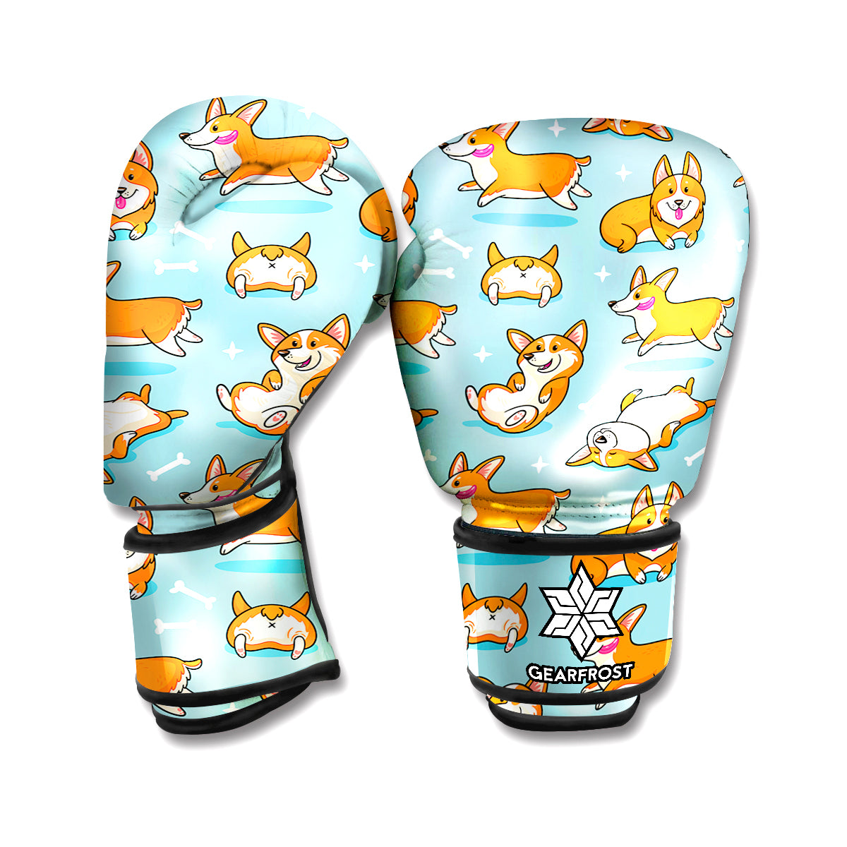 Happy Corgi Pattern Print Boxing Gloves