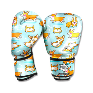 Happy Corgi Pattern Print Boxing Gloves
