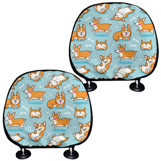 Happy Corgi Pattern Print Car Headrest Covers