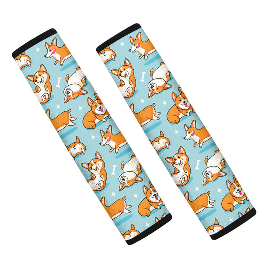 Happy Corgi Pattern Print Car Seat Belt Covers