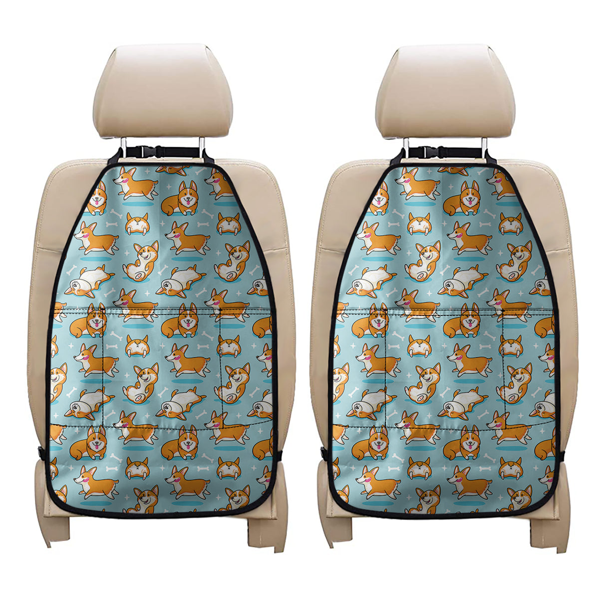 Happy Corgi Pattern Print Car Seat Organizers