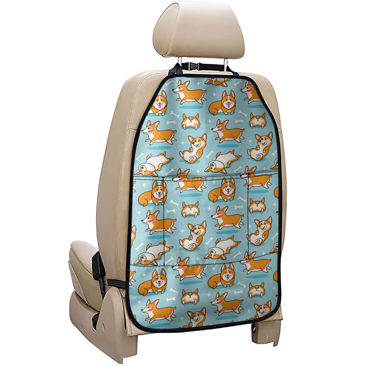 Happy Corgi Pattern Print Car Seat Organizers