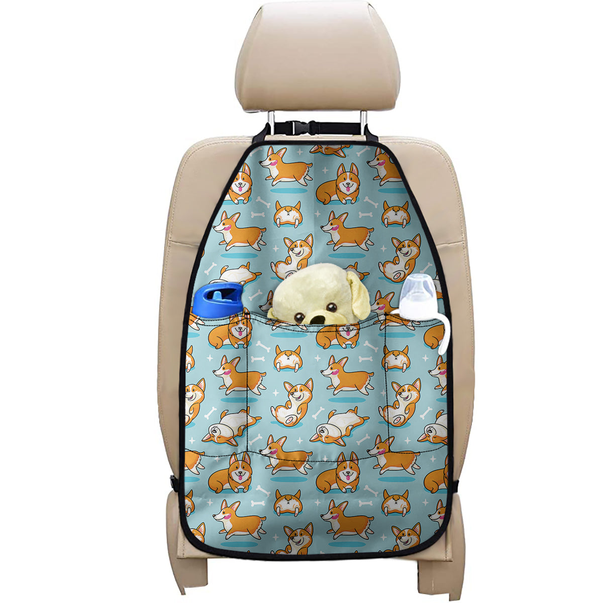 Happy Corgi Pattern Print Car Seat Organizers