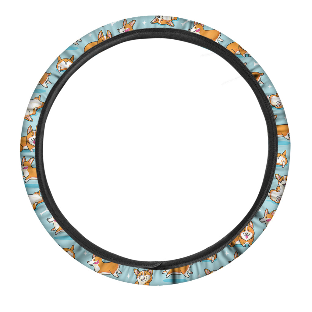 Happy Corgi Pattern Print Car Steering Wheel Cover