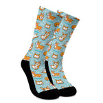 Happy Corgi Pattern Print Crew Socks