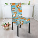 Happy Corgi Pattern Print Dining Chair Slipcover