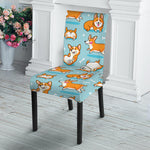Happy Corgi Pattern Print Dining Chair Slipcover