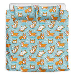 Happy Corgi Pattern Print Duvet Cover Bedding Set