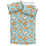 Happy Corgi Pattern Print Duvet Cover Bedding Set