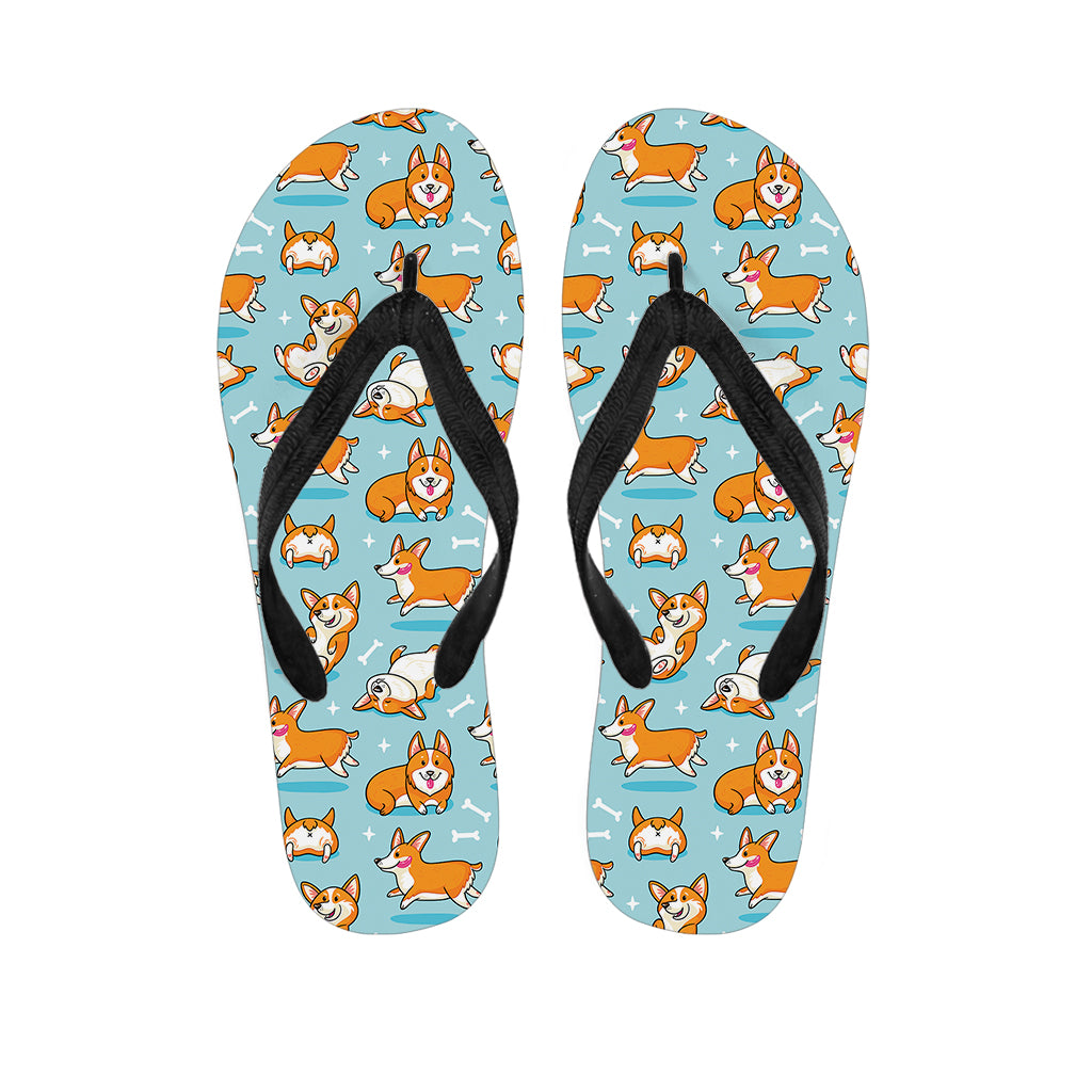 Happy Corgi Pattern Print Flip Flops