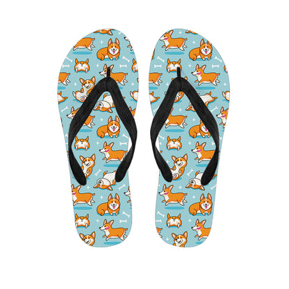 Happy Corgi Pattern Print Flip Flops