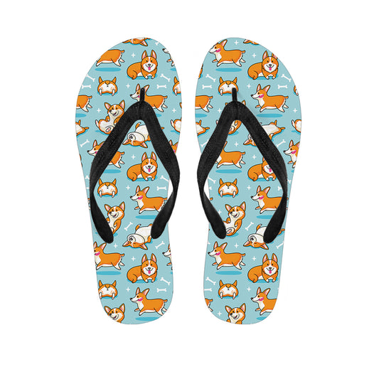 Happy Corgi Pattern Print Flip Flops