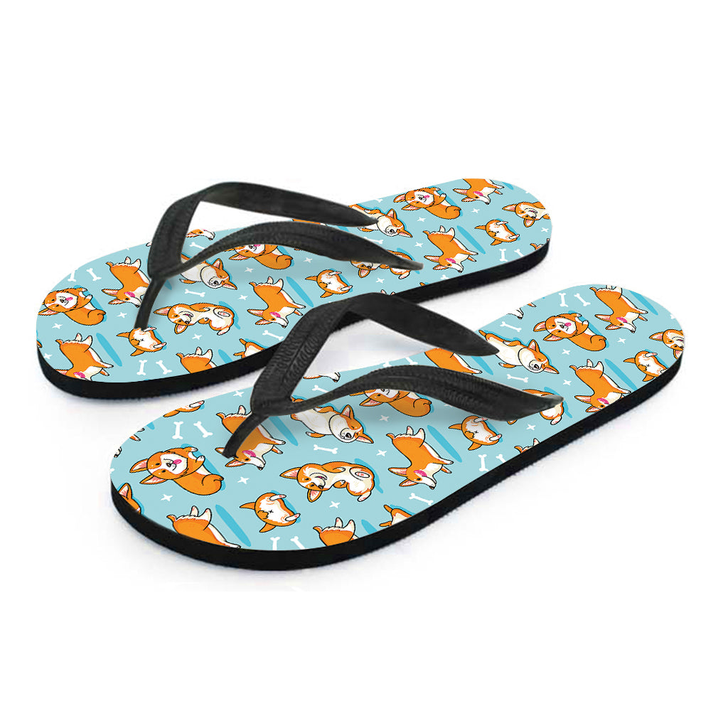 Happy Corgi Pattern Print Flip Flops