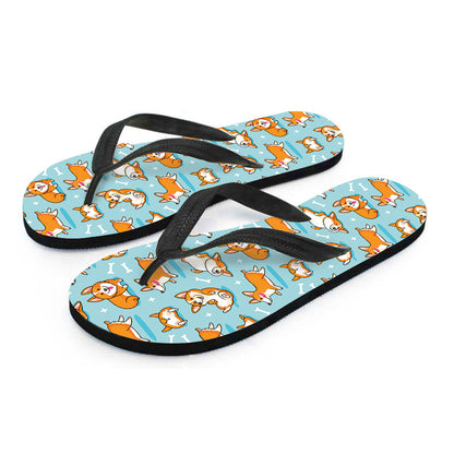 Happy Corgi Pattern Print Flip Flops