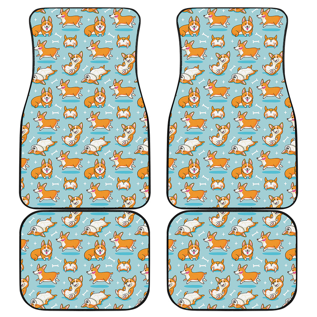 Happy Corgi Pattern Print Front and Back Car Floor Mats