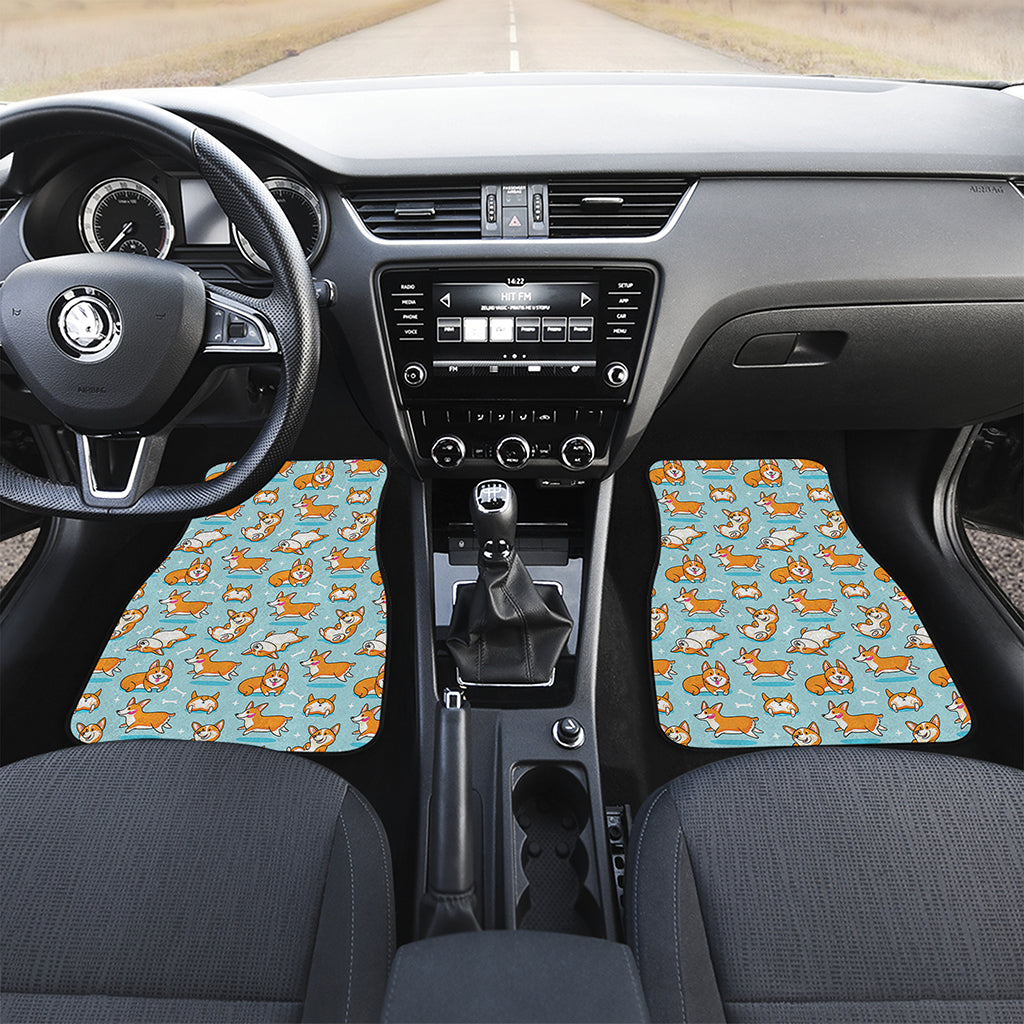 Happy Corgi Pattern Print Front and Back Car Floor Mats