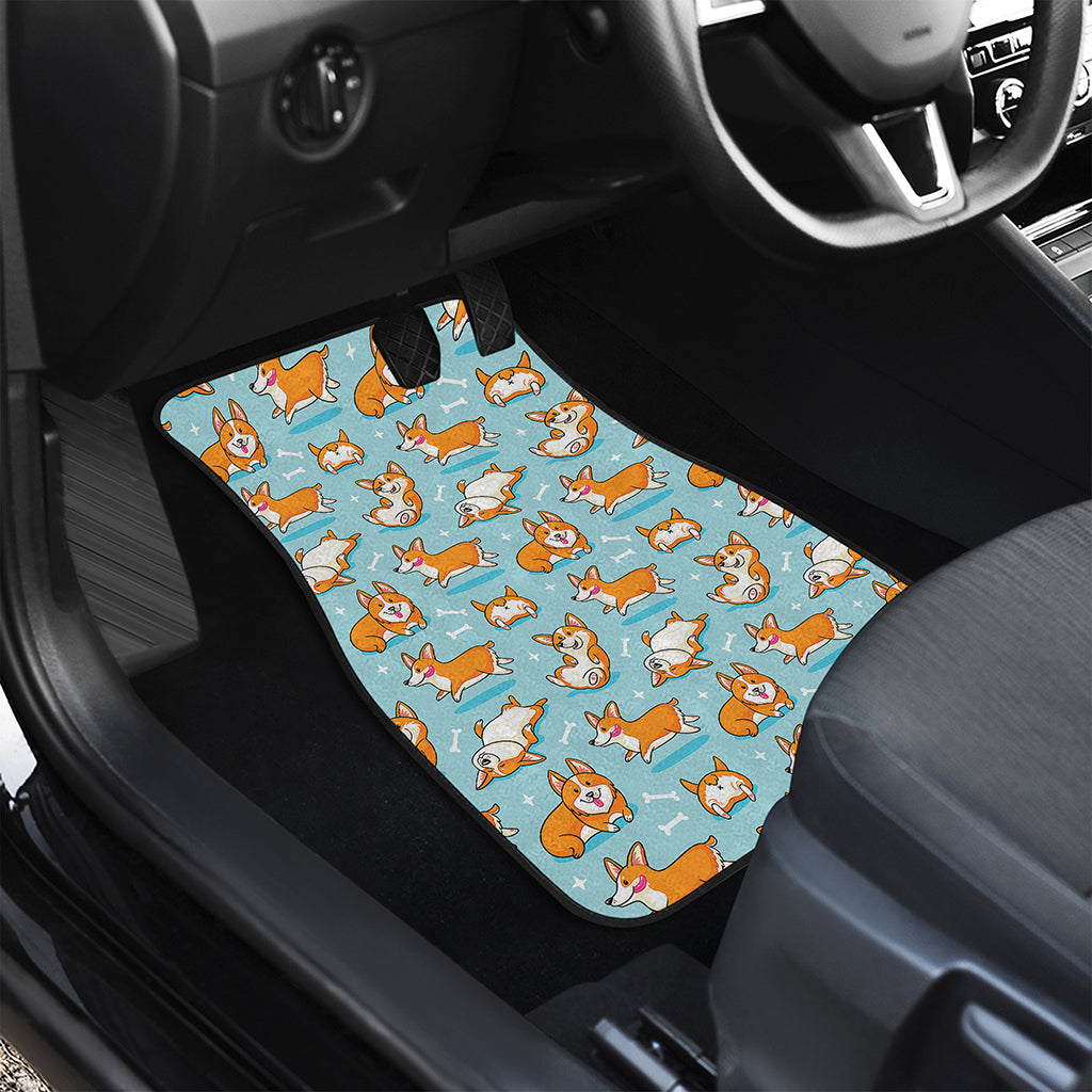 Happy Corgi Pattern Print Front and Back Car Floor Mats