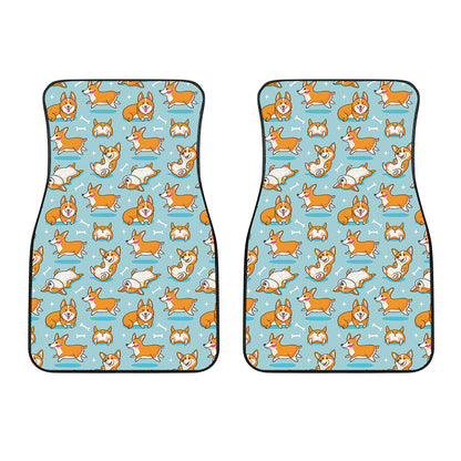 Happy Corgi Pattern Print Front Car Floor Mats