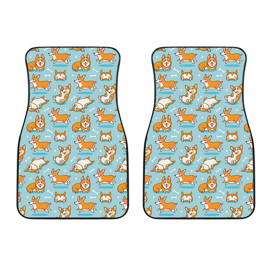 Happy Corgi Pattern Print Front Car Floor Mats