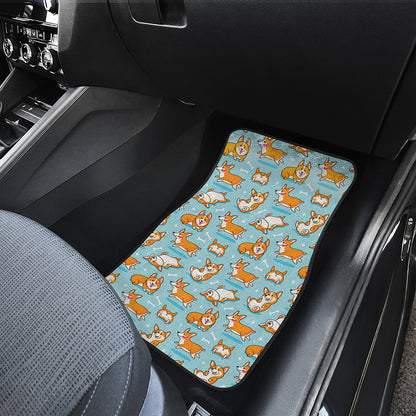 Happy Corgi Pattern Print Front Car Floor Mats