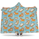 Happy Corgi Pattern Print Hooded Blanket