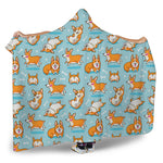Happy Corgi Pattern Print Hooded Blanket