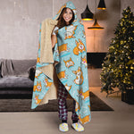 Happy Corgi Pattern Print Hooded Blanket