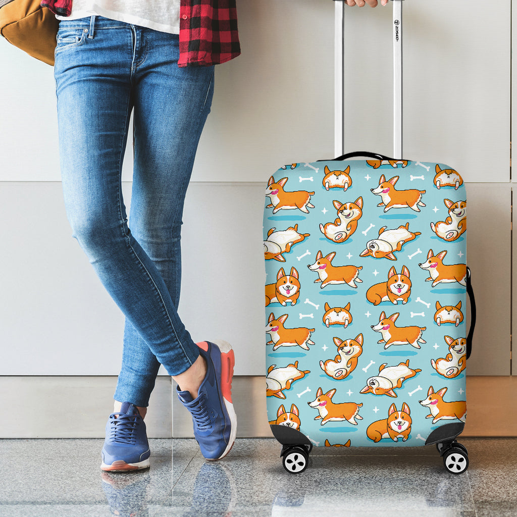 Happy Corgi Pattern Print Luggage Cover