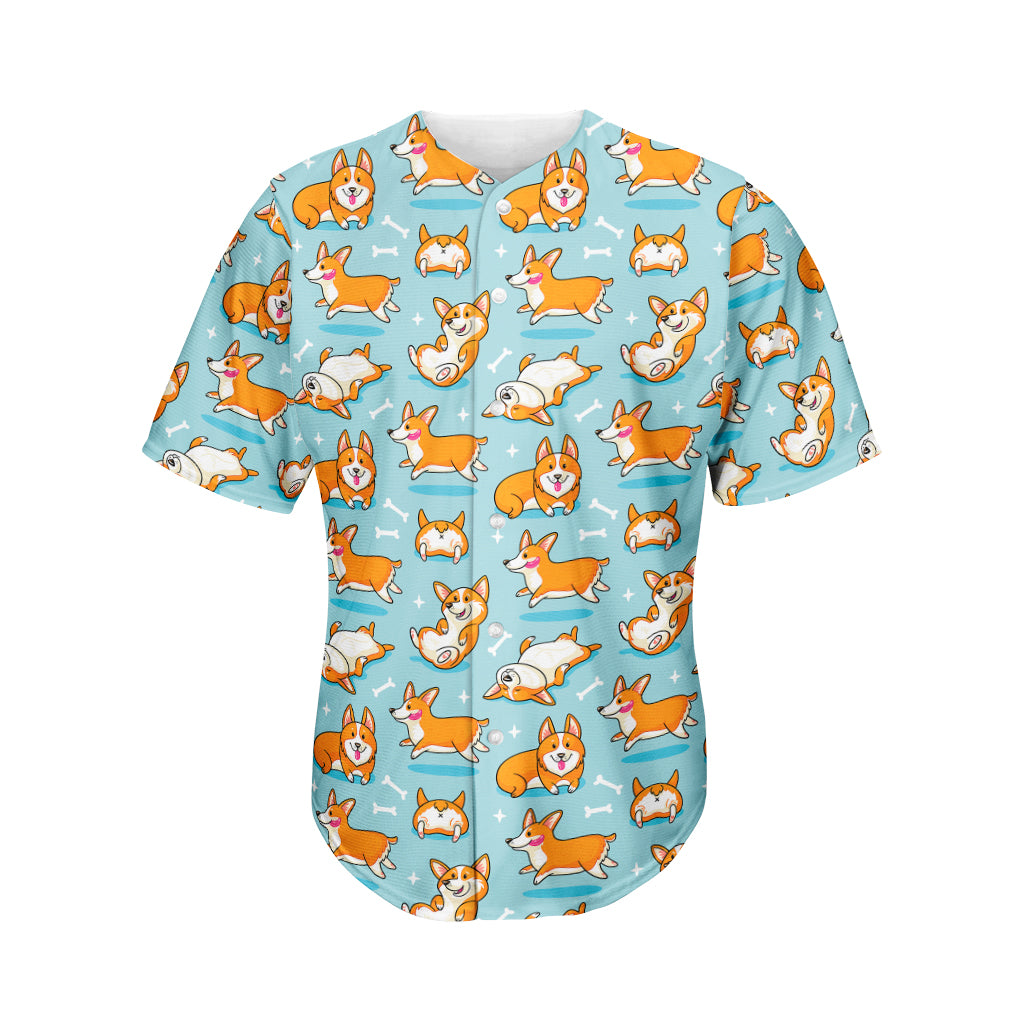 Happy Corgi Pattern Print Men's Baseball Jersey