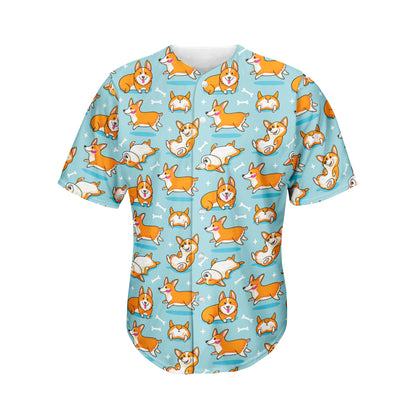 Happy Corgi Pattern Print Men's Baseball Jersey