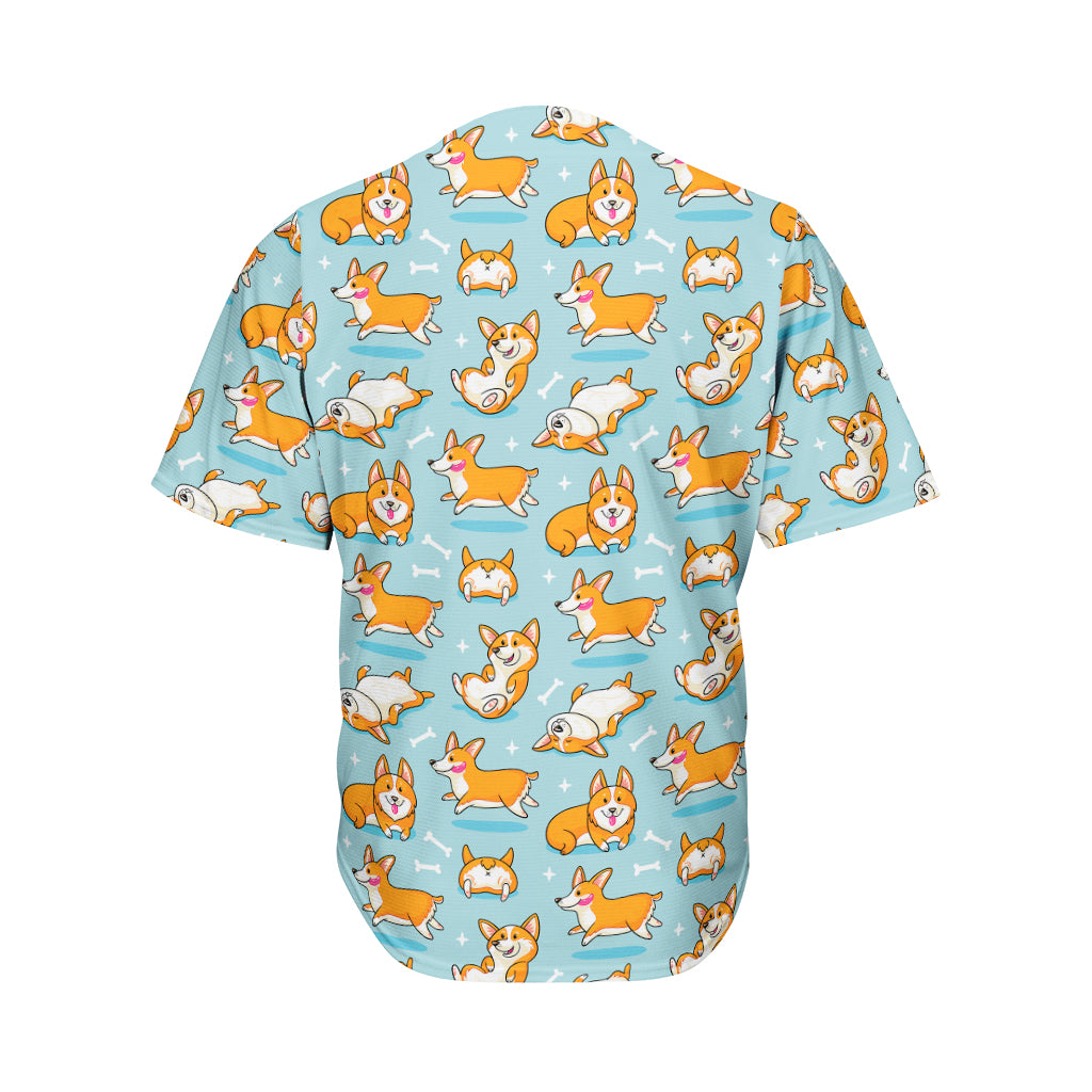 Happy Corgi Pattern Print Men's Baseball Jersey