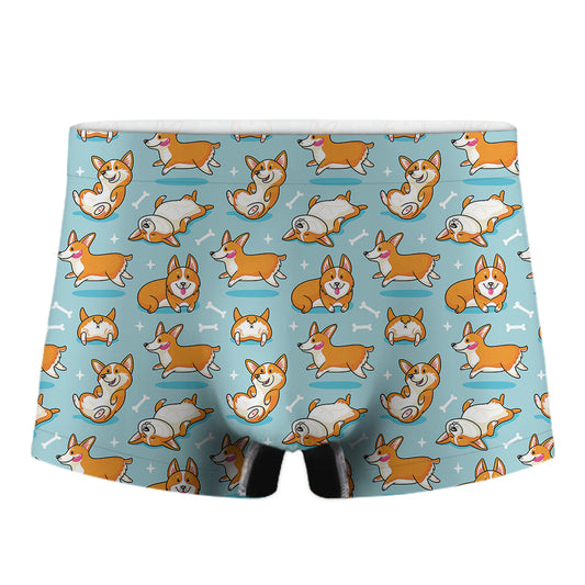 Happy Corgi Pattern Print Men's Boxer Briefs