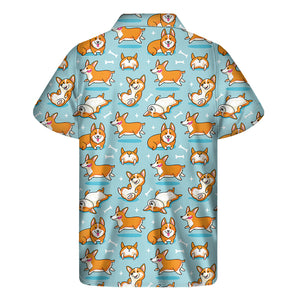 Happy Corgi Pattern Print Men's Short Sleeve Shirt