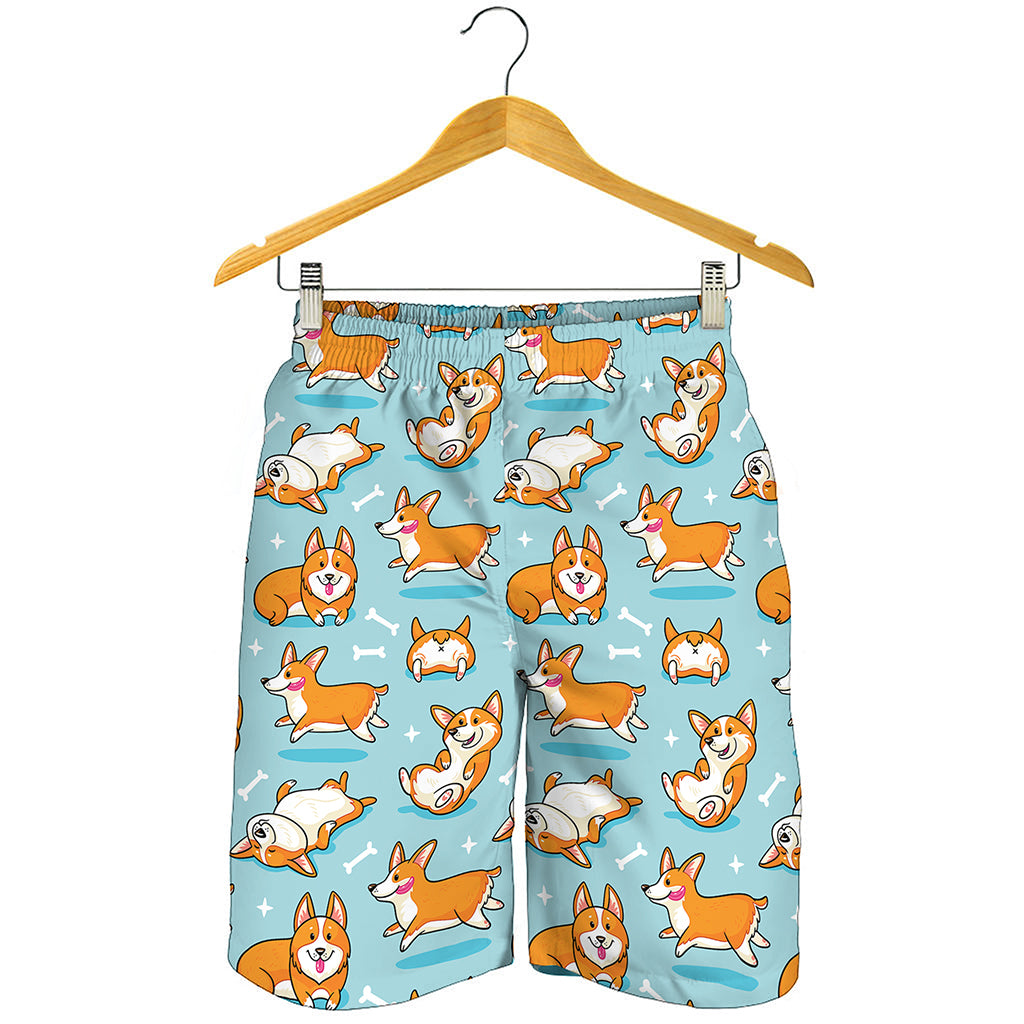 Happy Corgi Pattern Print Men's Shorts