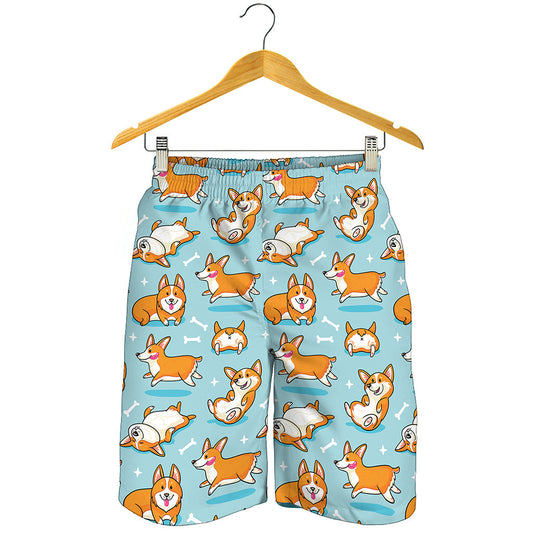 Happy Corgi Pattern Print Men's Shorts