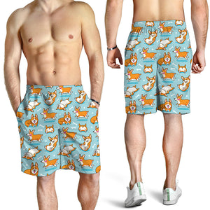 Happy Corgi Pattern Print Men's Shorts