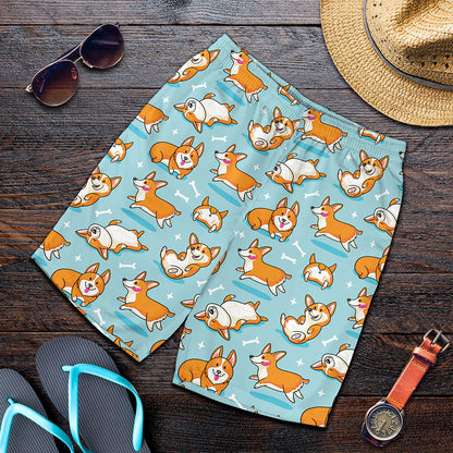 Happy Corgi Pattern Print Men's Shorts