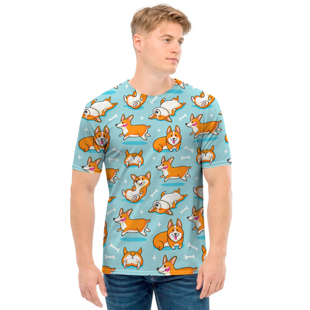 Happy Corgi Pattern Print Men's T-Shirt